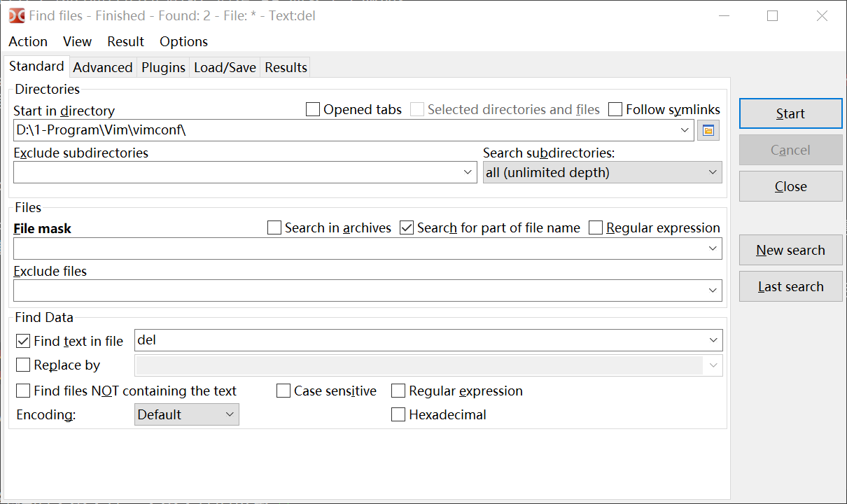 文本文件配置：搜索含 del 的文件